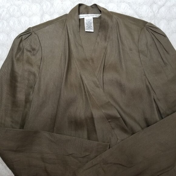 DVF Diane Von Furstenberg Blynn asymmetrical blazer olive brown sz 2 linen blend - Picture 7 of 10
